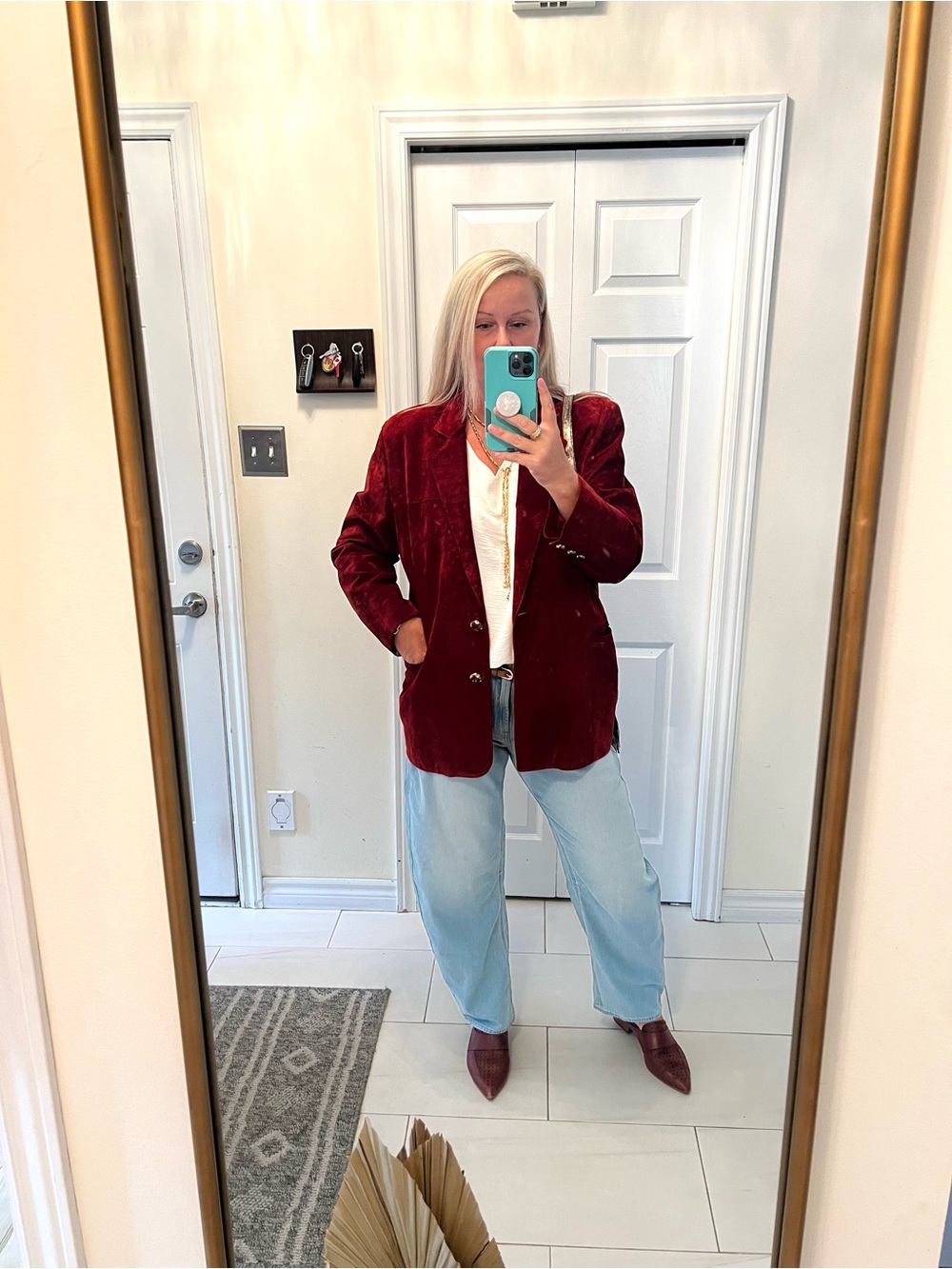 ๐ทWine colour real suede vintage blazer Xl ptp 24โ